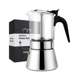 Geesta Premium Crystal Glass-Top Stovetop Espresso Moka Pot -  6 Cups